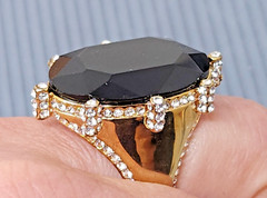 Vintage Akkad Cocktail Bronze band Black Cabachon Rhinestone Ring size 10