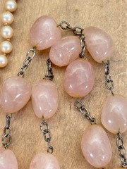 Lot of 4 Vintage Bead Necklaces, Malachite, Rose Quartz, Pearls