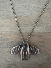 Vintage 12 inch Pewter Thunderbird Eagle Pendant Necklace