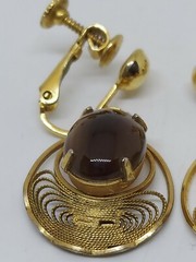 Vintage Art Deco Style Agate Filigree Clip-On Earrings 1/20 12K JJJ Signed