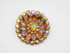 B553~VINTAGE PIN/BROOCH~JULIAN STYLE~AB PRONG SET STONES~WOW!~2″ WIDE