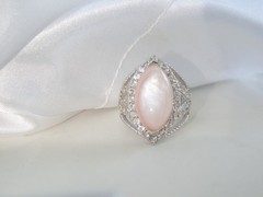 Large Sterling Silver 925 Pink MOP White Topaz Statement Ring Size 7
