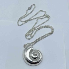 Trifari Sterling Silver 925 Nautilus Shell Pendant Necklace 35″ 42.5g