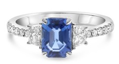 WIDE 2.46CT DIAMOND & AAA SAPPHIRE PLATINUM EMERALD CUT 3 STONE ENGAGEMENT RING