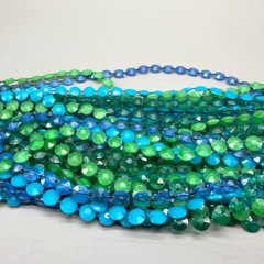 Vintage Plastic Beaded Necklace Blue Green Flapper 50″
