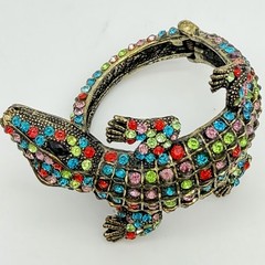 Vntg Alligator Clamper Bracelet Multicolor Rhinestone Estate Statement