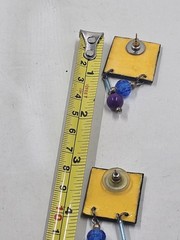 Vintage Artisan Enamel Copper Landscape Earrings Purple Blue Bead Dangle