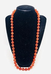 Chinese Export Sterling Silver Carnelian Beaded Necklace 25in Vintage Jewelry