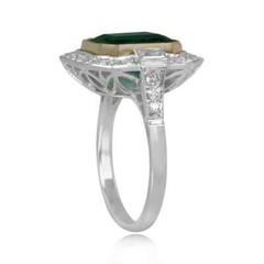 4.00Ct Art Deco Style Lab-Created Emerald Handcrafted Halo Solid 925 Silver Ring