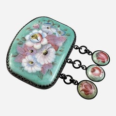 Vintage Russian Finift Enamel Floral Articulated Brooch Folk Art Romantic Gift