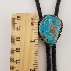 Vintage Turquoise Bolo Tie Sterling Silver Bezel Native American Signed S