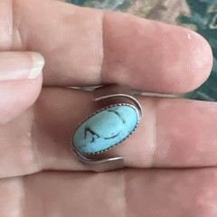 VTG Beau Sterling Silver Turquoise Ring Oval Stone Modernist Ring Sz 7.75