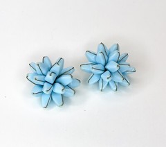 Vintage West Germany Sky Blue Glass Bead Clip On Earrings Fabulous!