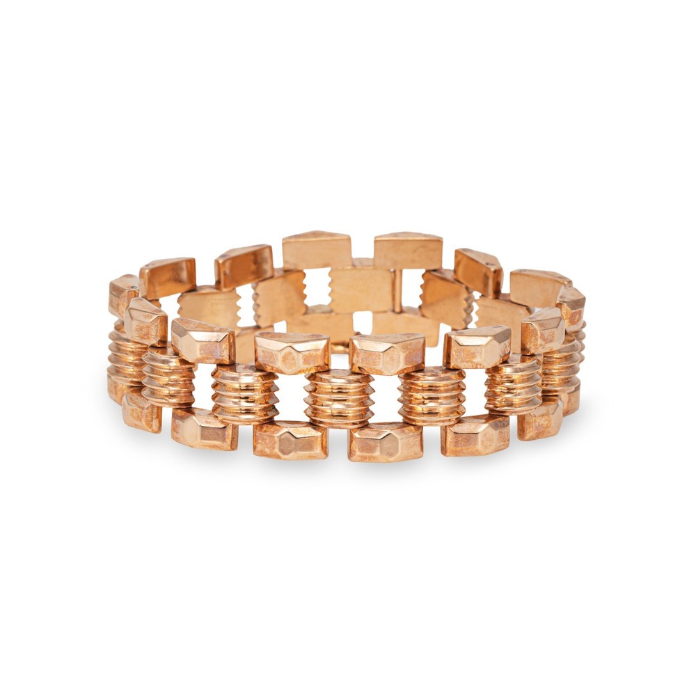 1940s Portuguese Retro Bracelet 19k Rose Gold 7.5″ Fine Jewelry Square Link