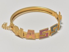 Vtg NASSAU enamel Letters Etched Art Deco Bracelet Vtg Hinged Bahamas Women’s