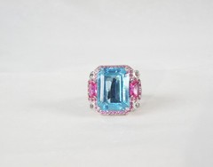 Vintage Sterling Silver 925 Large Natural Heated Blue Pink Topaz Ring Size 6