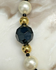 Chunky Faux pearl necklace w/ black & gold bead separators & matching hair clip