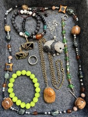 Vintage Asian Jewelry Lot Natural Stones Elephant Necklace And Pendant BOHO