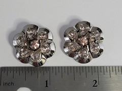 Barclay Rhinestone Flower Clip on Earrings silver tone vintage