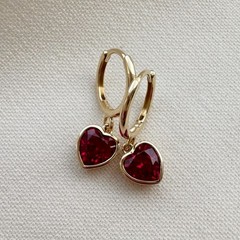 Valentine’s Day Gift 14K Yellow Gold Lab-Grown Ruby Lovely Heart Dangle Earrings