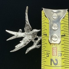 Vintage Silver‑Tone Textured Bird Brooch – Rhinestone Accents- No Markings