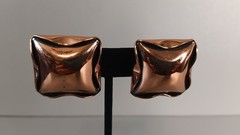 Copper Rumpled Square Shape Clipon Earrings Mid Century Modern Jewelry