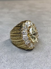 Vintage 1960’s 18K 2.25ct Marquise Diamond Large Cocktail Ring 4.75ctw GIA