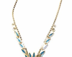 GORGEOUS DELIZZA & ELSTER JULIANA BOOK PIECE BLUE SUNBURST NECKLACE AND EARRINGS