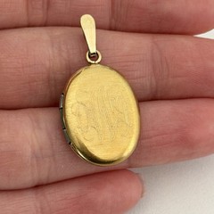 Antique Gold Filled Locket Monogram Etched Puffy Oval Pendant