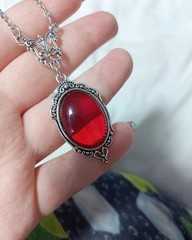Gothic Blood Red Quartz Pendant Necklace Vampire Witch Choker Women Jewelry
