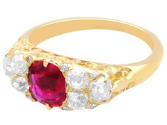 1.00Ct Burmese Ruby and 0.80Ct Diamond 18k Yellow Gold Dress Ring Circa 1930