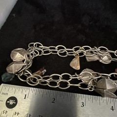 Vintage Silver Tone Chain Charm Necklace With Gemstones