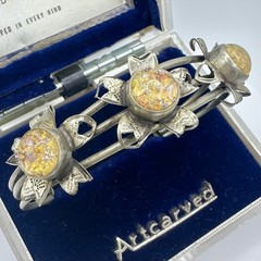 1940s vintage silver alloy floral art glass cabochons adjustable cuff bracelet