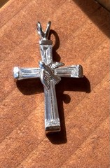 ATI ANNIKA WITT Sterling Silver Vtg Tapered Baguette Clear CZ Cross Dove Pendant