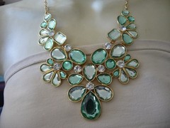 STATEMENT LRG SKY BLUE * CLEAR RHINESTONES FLOWERS BIB NECKLACE #15/28