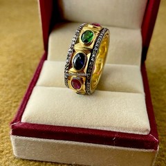 Vintage 1.51ctw Rose Cut Diamond Gemstone Silver Gorgeous Eternity Ring SZ-10USA