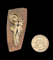 Vintage Modernist Artisan Mixed Metal Dancing Figure Signed Brooch Pin 1990s