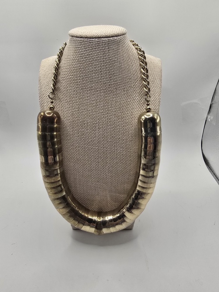 Vintage Ethnic Brass Tone Cup Statement Necklace 21 in
