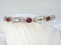 Vintage Sterling Silver 925 Jasper Station Chunky Taxco Mexico Bracelet 8″