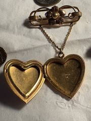 Lot Of 3: Victorian Locket, Clover, Etc. Brooches One Marked 1/20 12k GF