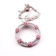 VINTAGE 925 CIRCLE PENDANT WITH PINK TOPAZ ROUND STONES, CZ BAGUETTES& 925 CHAIN