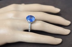 7.50ct.Platinum Vintage Filigree Engagement Ring Natural Blue Sapphire Round Cut