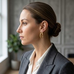 Gold Tone Double Hoop Drop Earrings Interlocking Link Pierced Jewelry