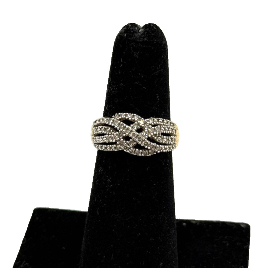 925 Sterling Silver Gold Tone Crossover Infinity Ring Size 5 Multi Row Statement