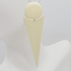 Minimalist Geometric Long Drop Dangle Metal and Cream Enamel Vtg 1980s Earrings
