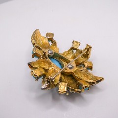 Jomaz Mazer Blue & White Rhinestone Gold Flower 2″ Brooch Pin Signed HTF