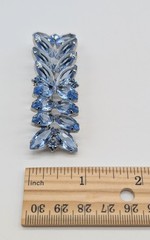 Blue Navette Rhinestone Bar Brooch And Clip On Earrings Open Back