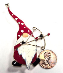 Estate Bella + Jack Valentine’s Day Enamel Gnome Bow & Heart Arrow Pin / Brooch