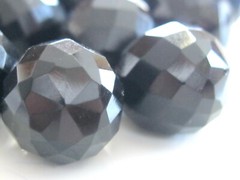 21 PC BUTTON LOT SET ANTIQUE VICTORIAN FACETED FRENCH JET / BLACK GLASS BUTTONS