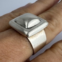 Vintage Sterling Silver 925 Oxidized Modernist Square Domed Wide Ring Size 7.5